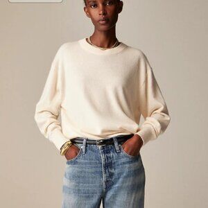 J. Crew Cashmere Relaxed Crewneck Sweater in Heather Muslin Beige S